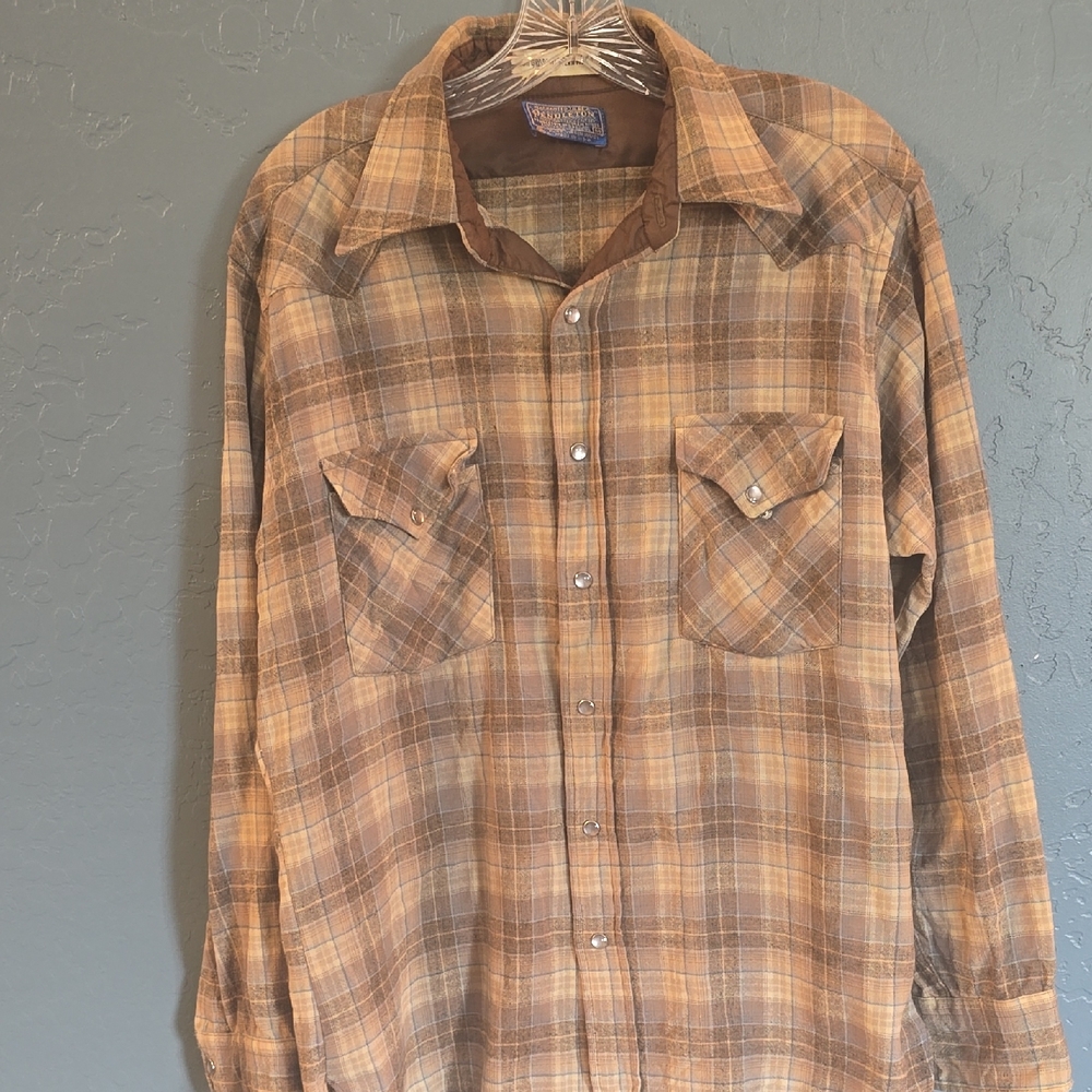 Pendleton Brown Plaid Wool Button-Down Shirt